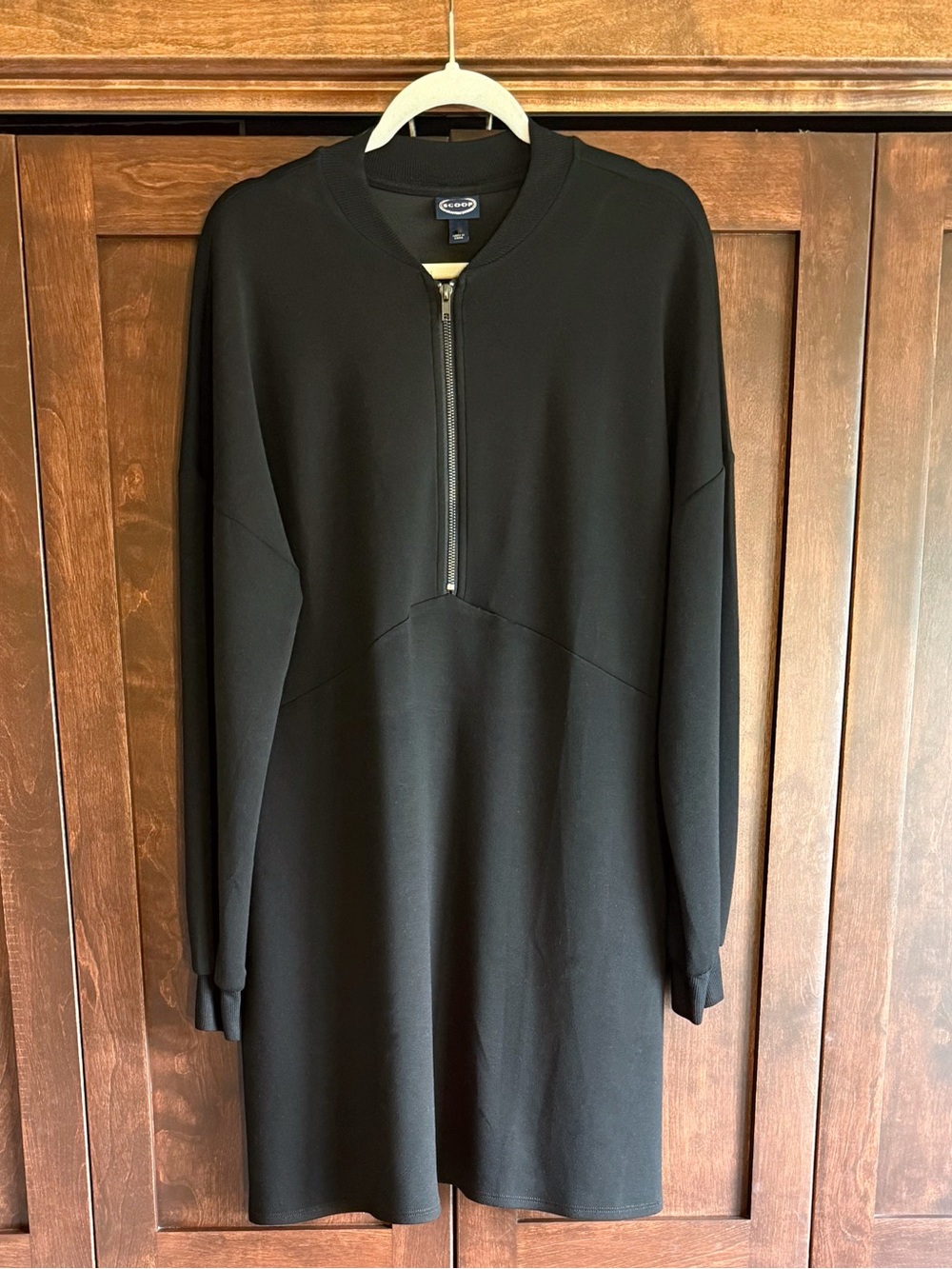 Scoop - Black Scuba Knit Zip-Front Women's Dress